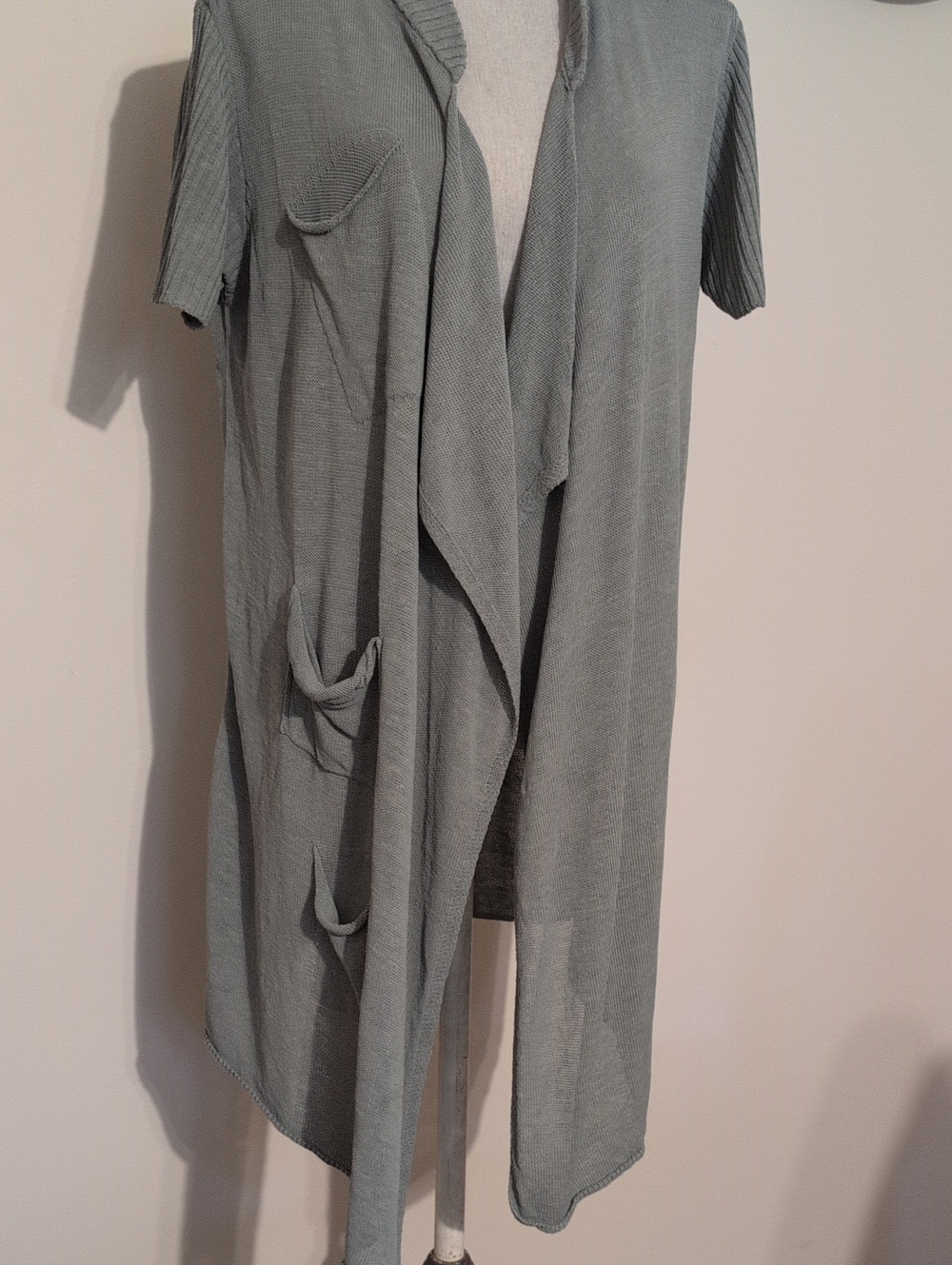 Sarah Pacini Linen Blend Light Sage Knit Duster Cardigan One Size fits like M